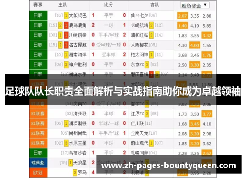 足球队队长职责全面解析与实战指南助你成为卓越领袖