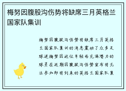 梅努因腹股沟伤势将缺席三月英格兰国家队集训